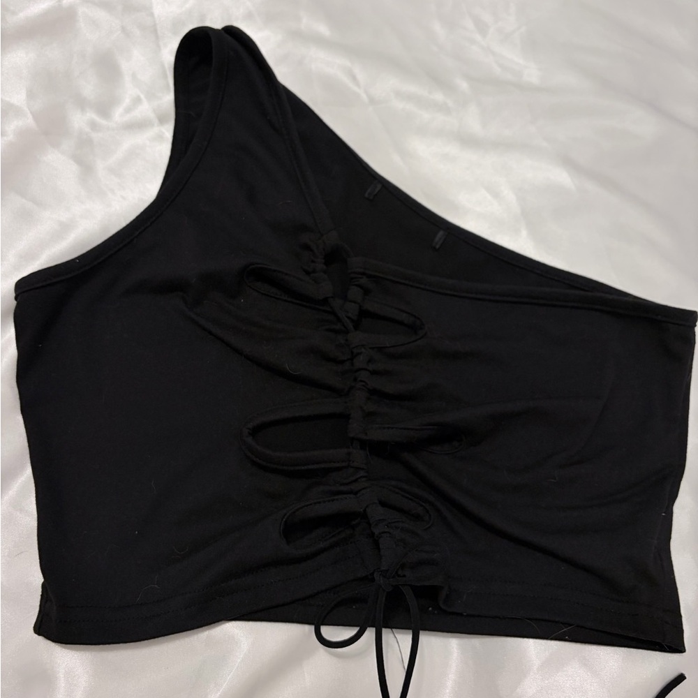 Black Asymmetrical Lace-Up Women's Top